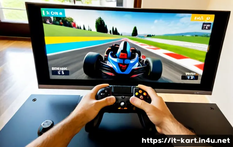 Home 17 카트라이더 초보 유저의 성공 사례 - Photorealistic Italian young adult beginner celebrating a first victory in a colorful kart racing vi...