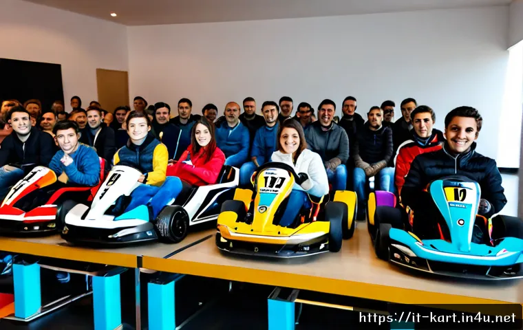 카트라이더 팬미팅 후기 - Photorealistic fan meeting for a colorful kart racing video game in a modern Milan event venue, enth...